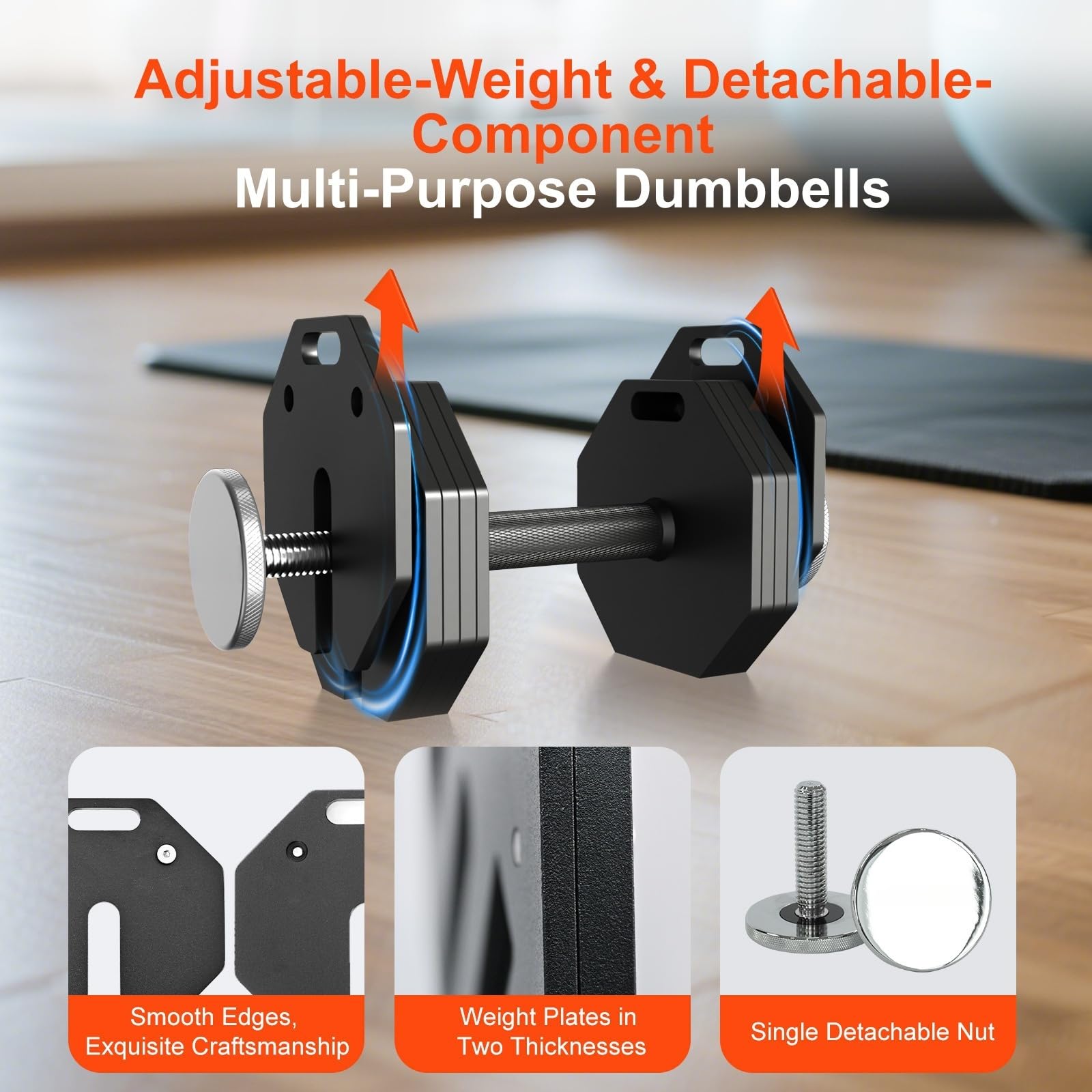 Adjustable Dumbbells Set，Quick Adjust Weight Set for Home Gym Pair