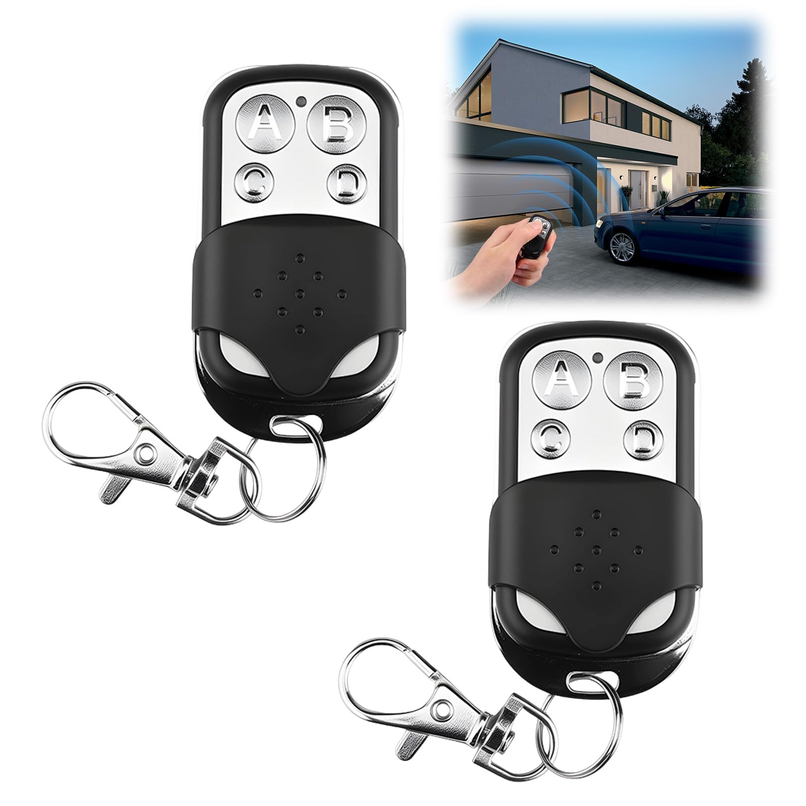 2Pcs Mando Garaje Universal Mando a Distancia Garaje 433,92 MHz con 4 Botones Mando Puerta Garaje Compatible con Código Fijo Control Remoto Inalámbrico Automático para Puerta de Garaje