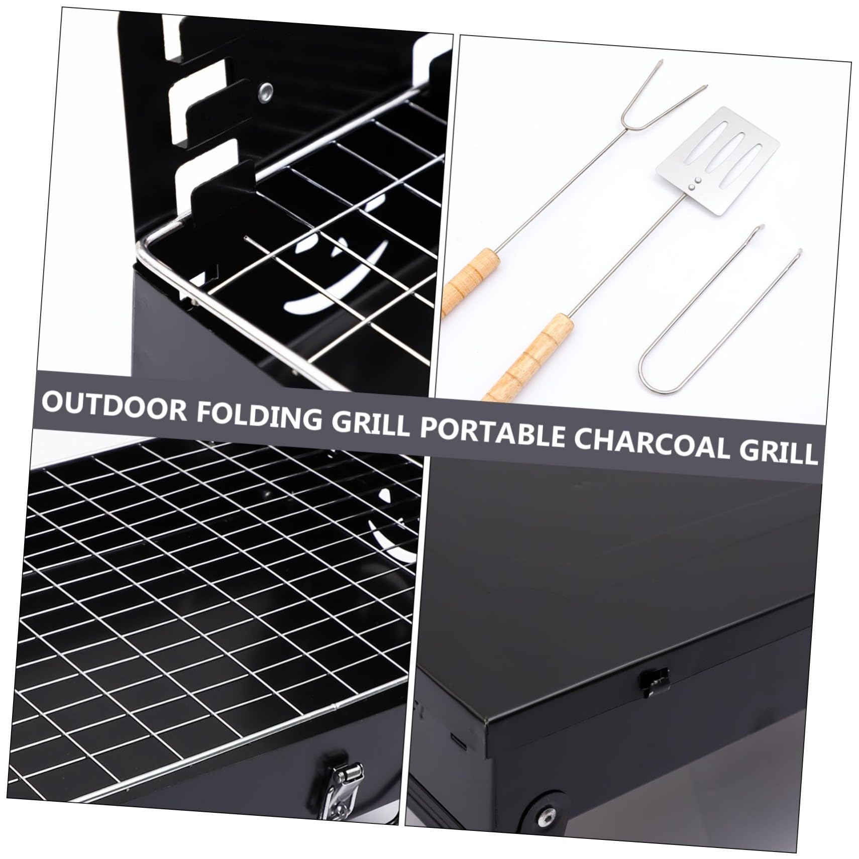 Parrilla de Barbacoa Portátil Plegable de Hierro Negro | Ventilación en Ambos Extremos, Distribución Uniforme del Calor, Uso en Jardín y Bbq