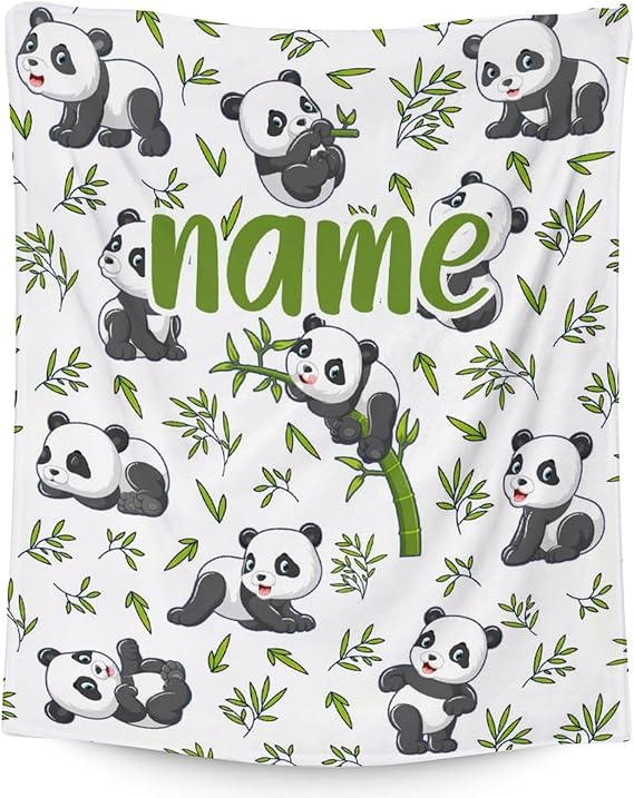 Mercuryelf Custom Panda Throw Blanket - Soft, Fuzzy & Warm - 40x50 Inches Flannel Blankets for Travel, Office - White Aesthetic Throws Gift for Kids