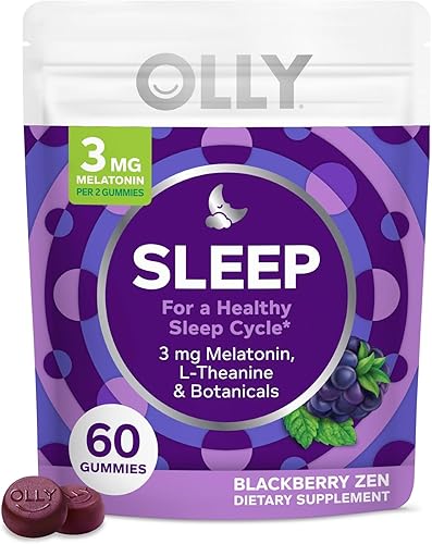 OLLY Gomitas de sueño soporte ocasional para dormir 3 mg de melatonina L-teanina manzanilla bálsamo de limón ayuda para dormir mora - 60 unidades OLLY Gomitas de sueño soporte ocasional para dormir 3 mg de melatonina L-teanina manzanilla bálsamo de limón ayuda para dormir mora - 60 unidades