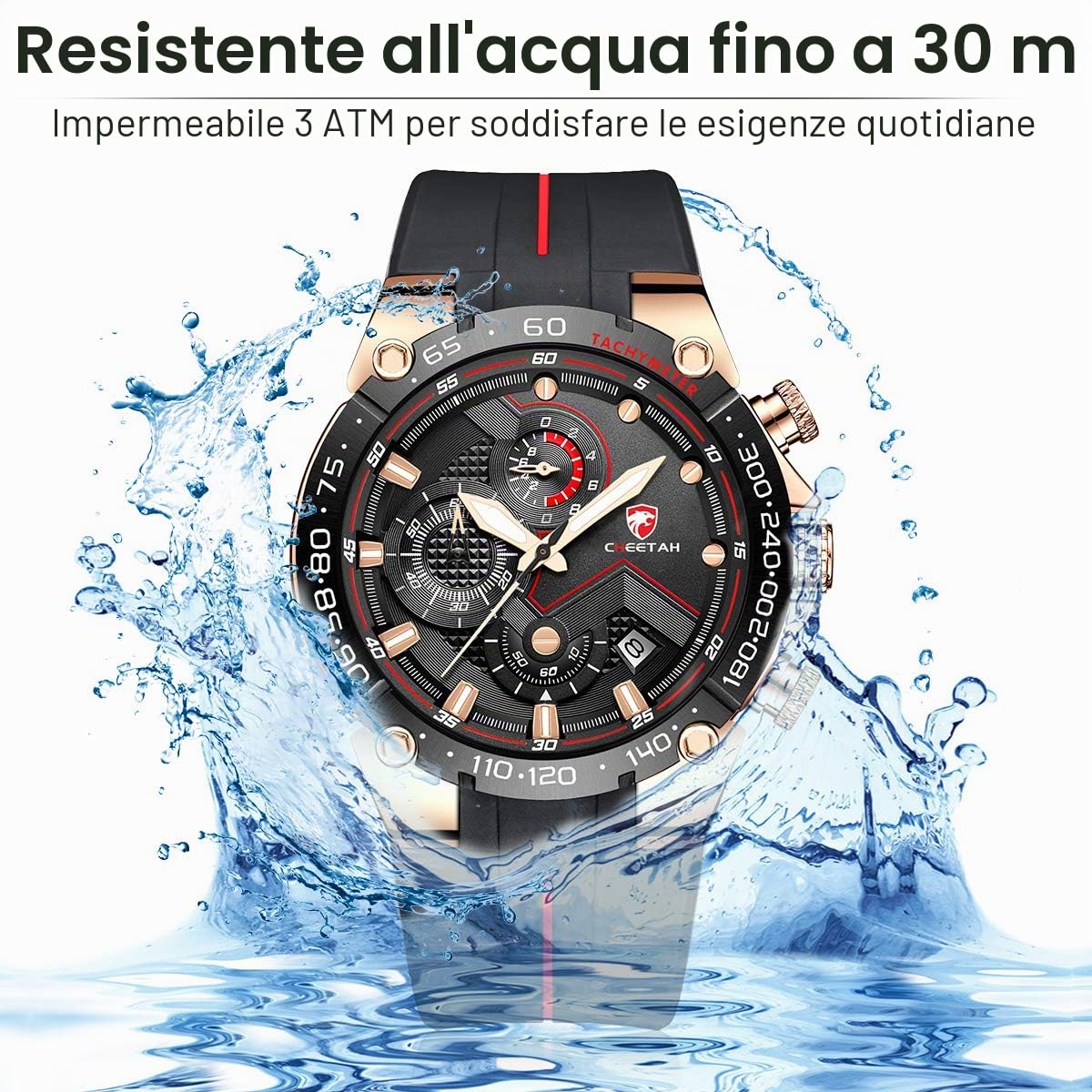 Affute Orologio da uomo cronografo sportivo impermeabile con cinturino in silicone, data, orologio da polso al quarzo luminoso