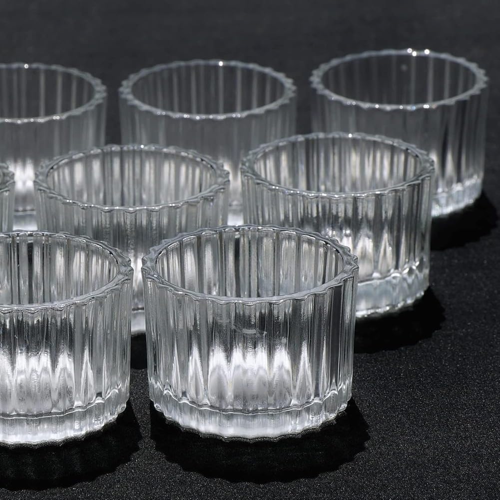 Przezroczyste świeczniki na świeczki tealight, zestaw 24 sztuk, szklane świeczniki na podgrzewacze, dekoracja stołu, na wesela, przyjęcia urodzinowe lub do