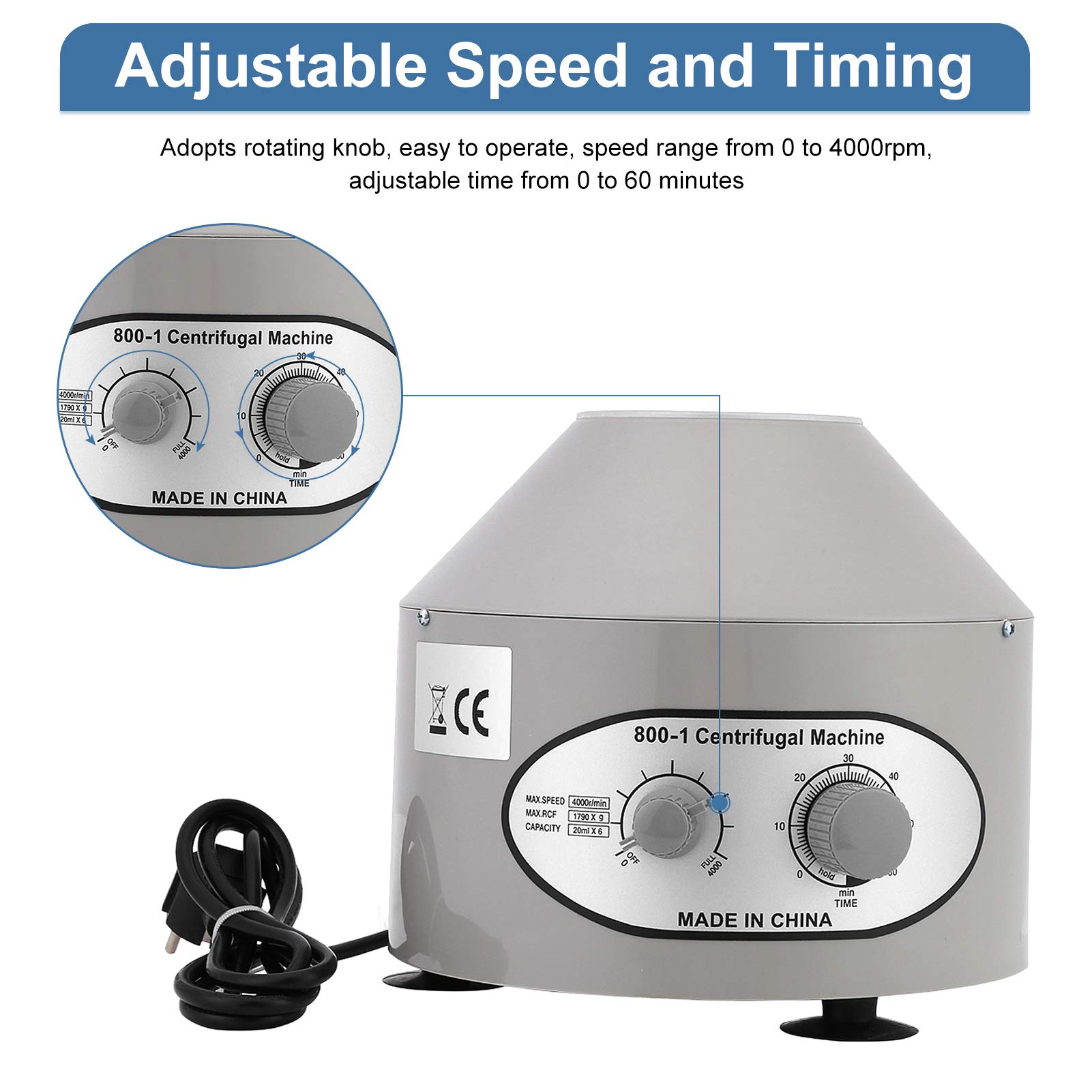 Ejoyous Centrifuga Elettrica Tavolo, Centrifuga Laboratorio, Centrifuga, 4000 Giri/min, Centrifuga Medica, per Laboratori Scuole di Medicina College, 6 x 20 ml, 220V, 22 x 24,5 x 11 cm