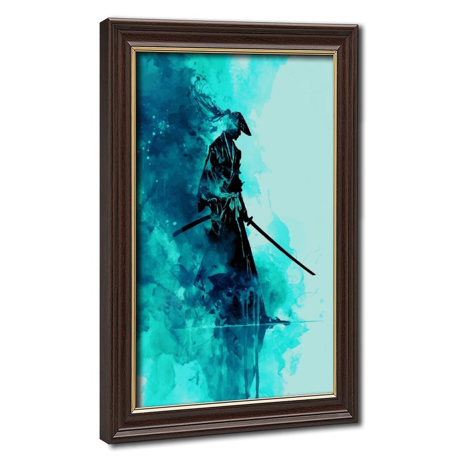 Pyberon Mokume Gane Frame-Style Japanese Samurai Canvas Poster For Office Decor Gift