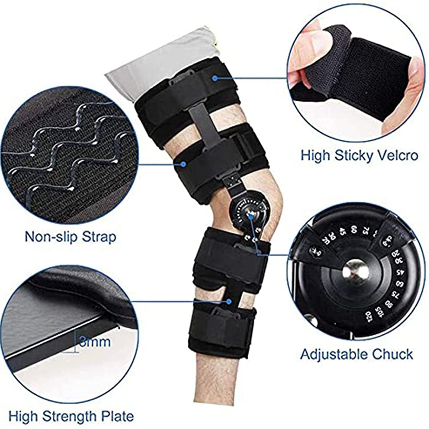 Opaska na kolano na zawiasach, stabilizator stawu kolanowego, ortopedyczny uraz, orteza immobilizera, stabilizator nogi, wsparcie po urazie, czarna M