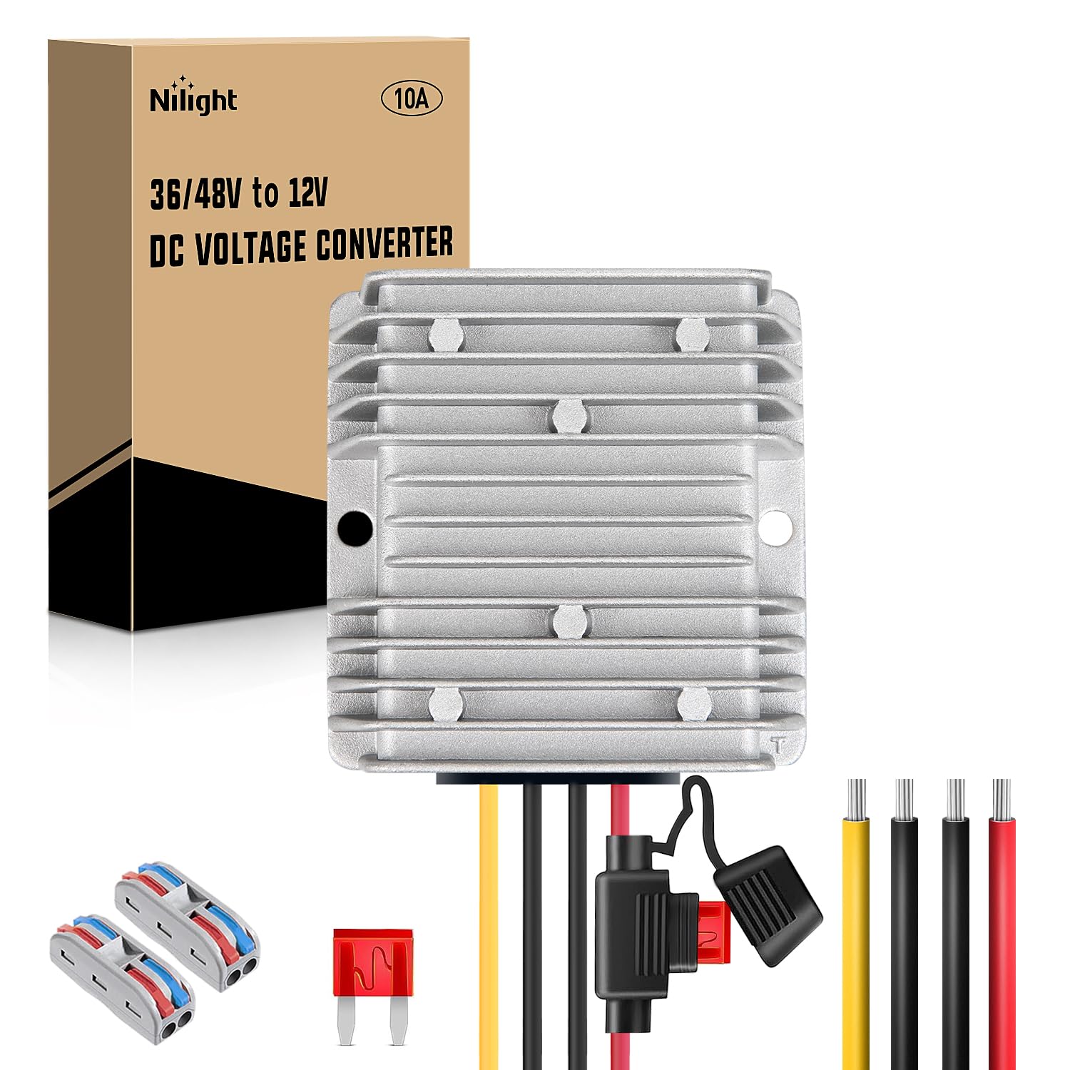 Nilight 48V 36V to 12V Voltage Converter 120W 10A Regulator Step Down to 12VDC Waterproof DC Convert Reducer Power Supply Transformer Module for Golf