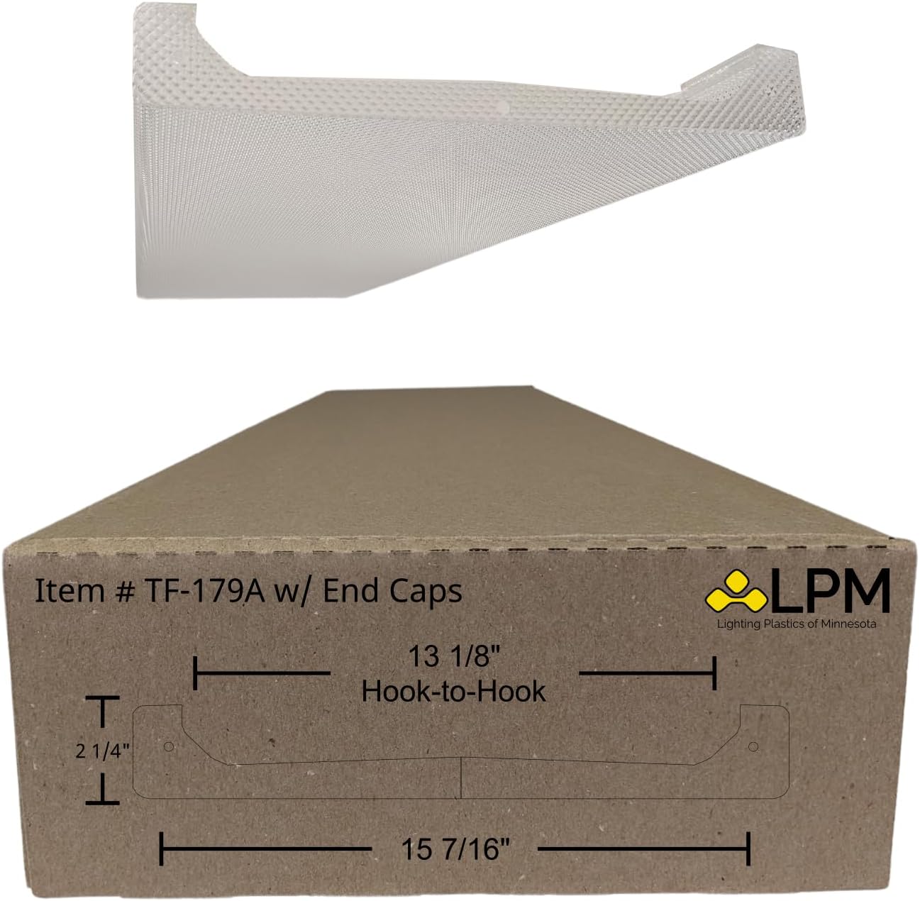 4ft Wrap Around Light Cover Diffuser 15 7/16"" W x 2 1/4"" H x 47 15/16″ L with End Caps (Between Hook = 13 1/8"") (TF-179A), Clear Prismatic