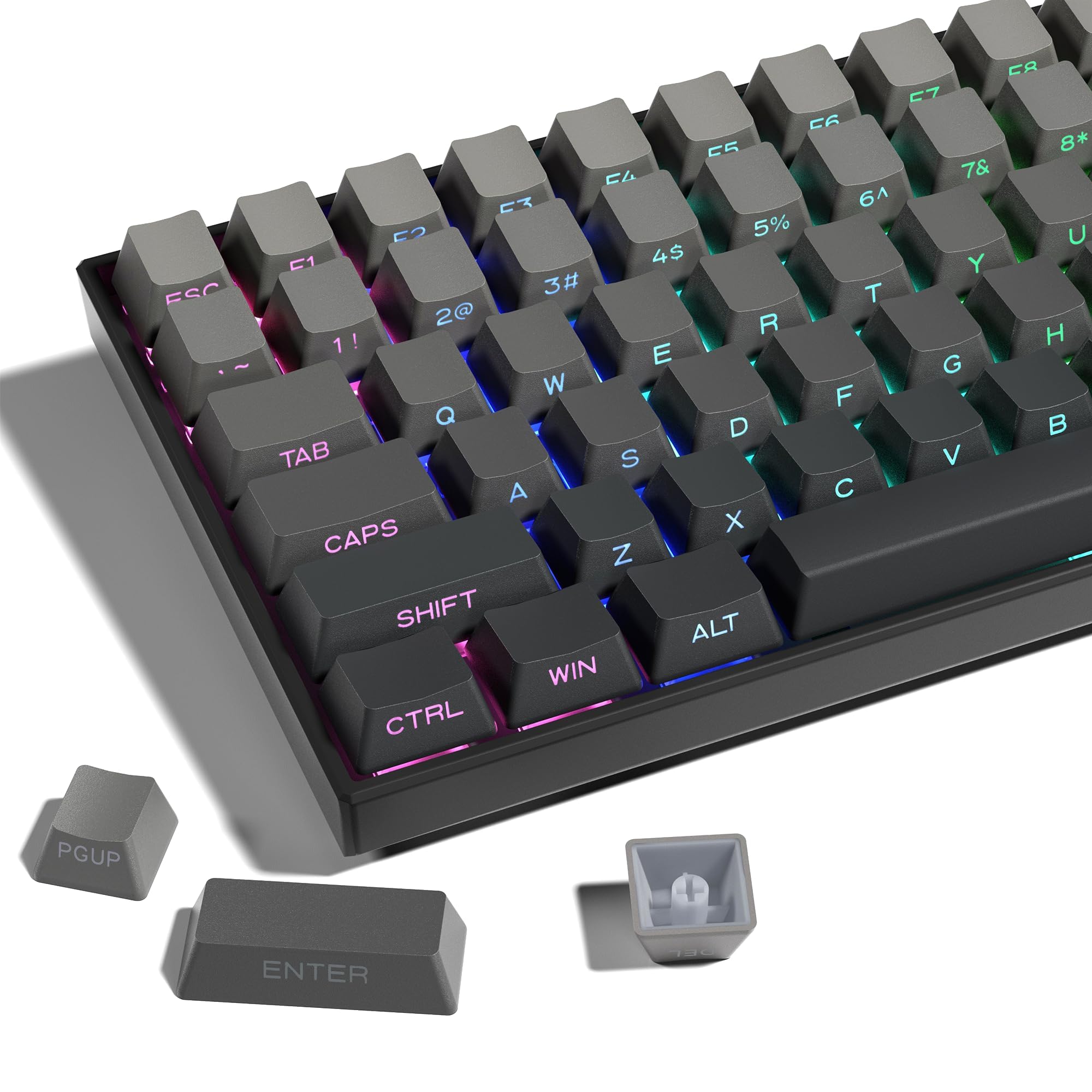 XVX PBT Keycaps, Double Shot Side Printed OEM Profile Keycaps for 60% 65% 75% 100% Mechanical Gaming Keyboards,Gradient Gray 136 Keys Set, for Cherry Gateron MX Switche Keyboard
