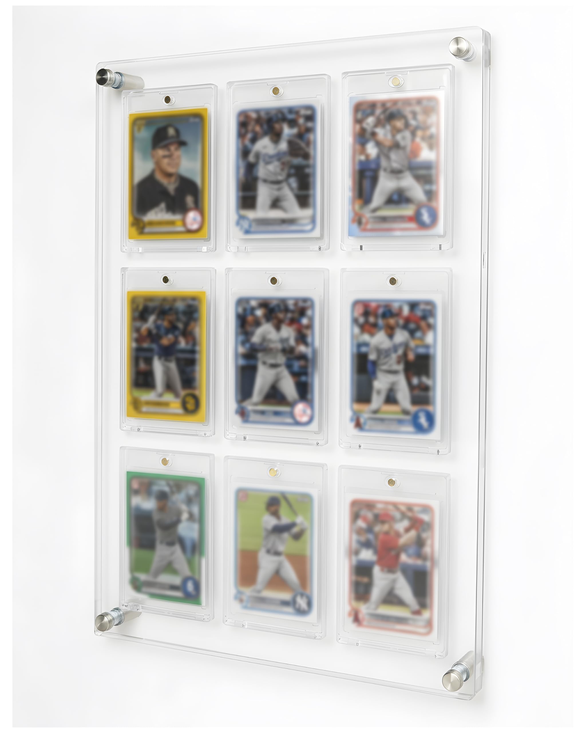 Acrylic Trading & Sports Card Display Frame - 9-Slot Wall/Desktop Holder for Baseball, Pokemon, Hockey Cards, UV-Protected with Magnetic One Touch
