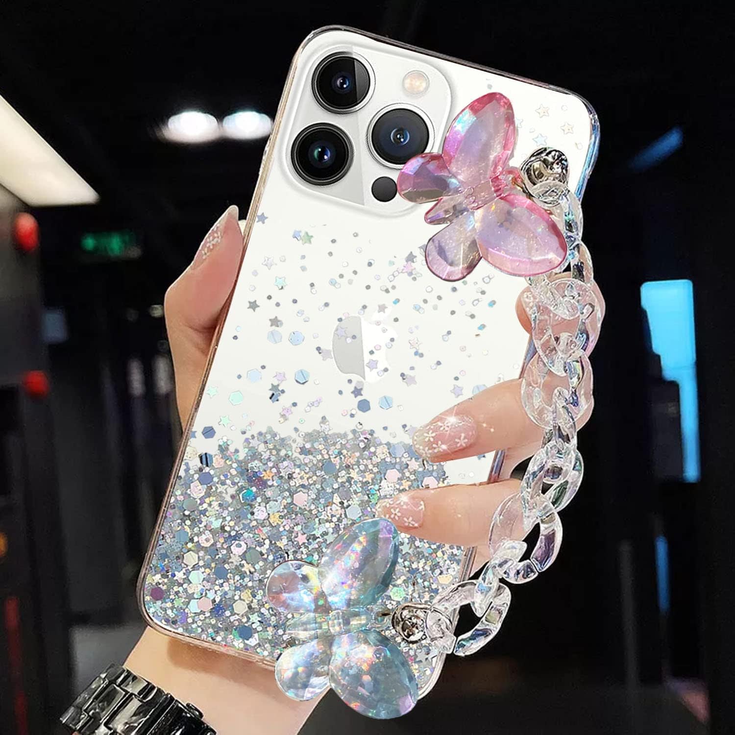 KC Back Cover for Apple iPhone 15 Pro Max - Crystal Butterfly Wrist Bracelet Chain Holder Non Moving Dry Fixed Glitter Soft Silicone Case (Transparent) (B0CLG73G7N) Amazon Price History, Amazon Price Tracker