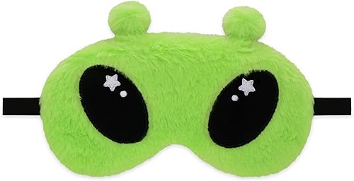 iscream Bedtime Buddies - Máscara de dormir de piel sedosa bordada con forro de satén para niños - Alien Contact