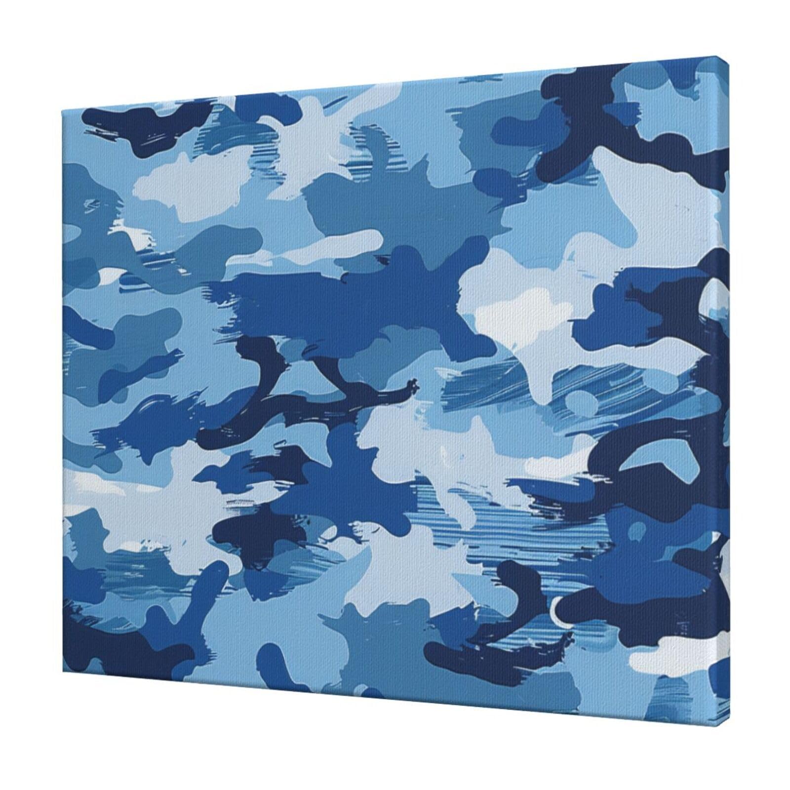 YKLJG Blue Camouflage Printed Wall Art Canvas Prints 60x50 CM Wooden Framed Picture Painting Artwork for Bedroom Kitchen Home Office Decor