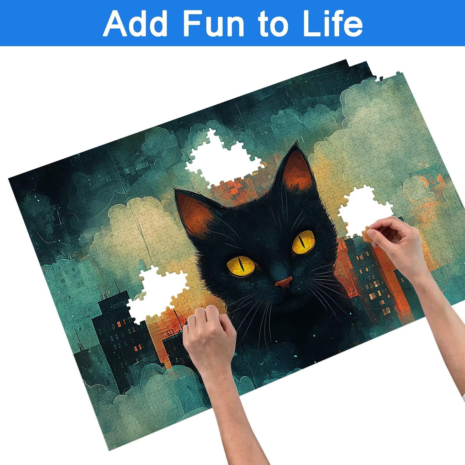 Puzzle 1500 Pièces Chat, Puzzle 1500 Pièces Adultes et Enfants, Puzzles Bois avec Une Boîte d'emballage Exquise, Jeu Éducatif Puzzles Ville, Decoration Maison, Cadeau Femme, Cadeau Homme, -7413