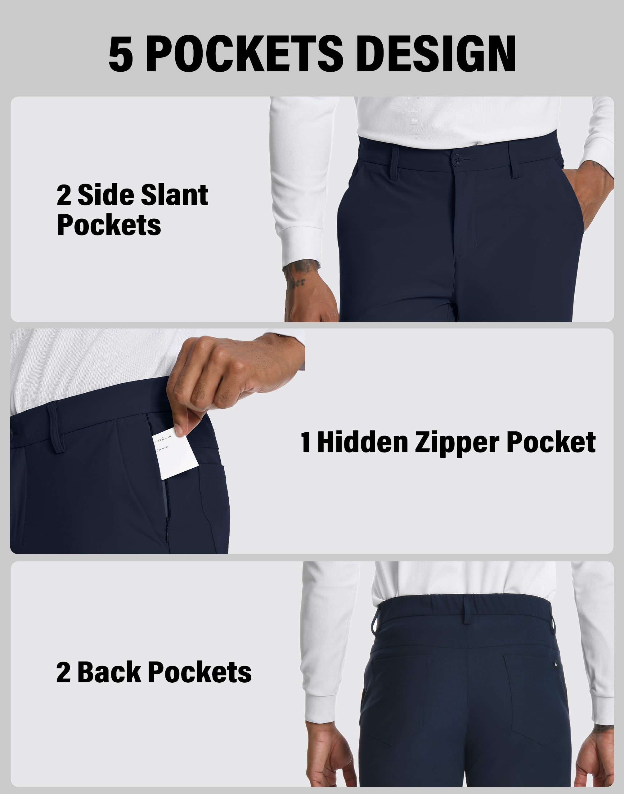 Pioneer Camp Pantalones de golf para hombre, elásticos, transpirables, largos, con cintura elástica y 3 bolsillos funcionales