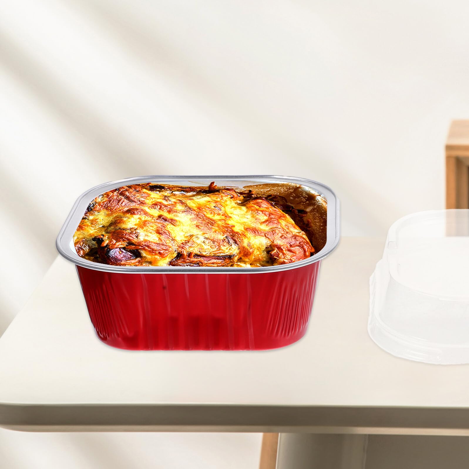 Healeved Set da 40 Vaschette in Foglio di Alluminio Coperchio per Dolci, Resistenti al Microonde e Impilabili, Capacità 300ml per Picnic e Barbecue