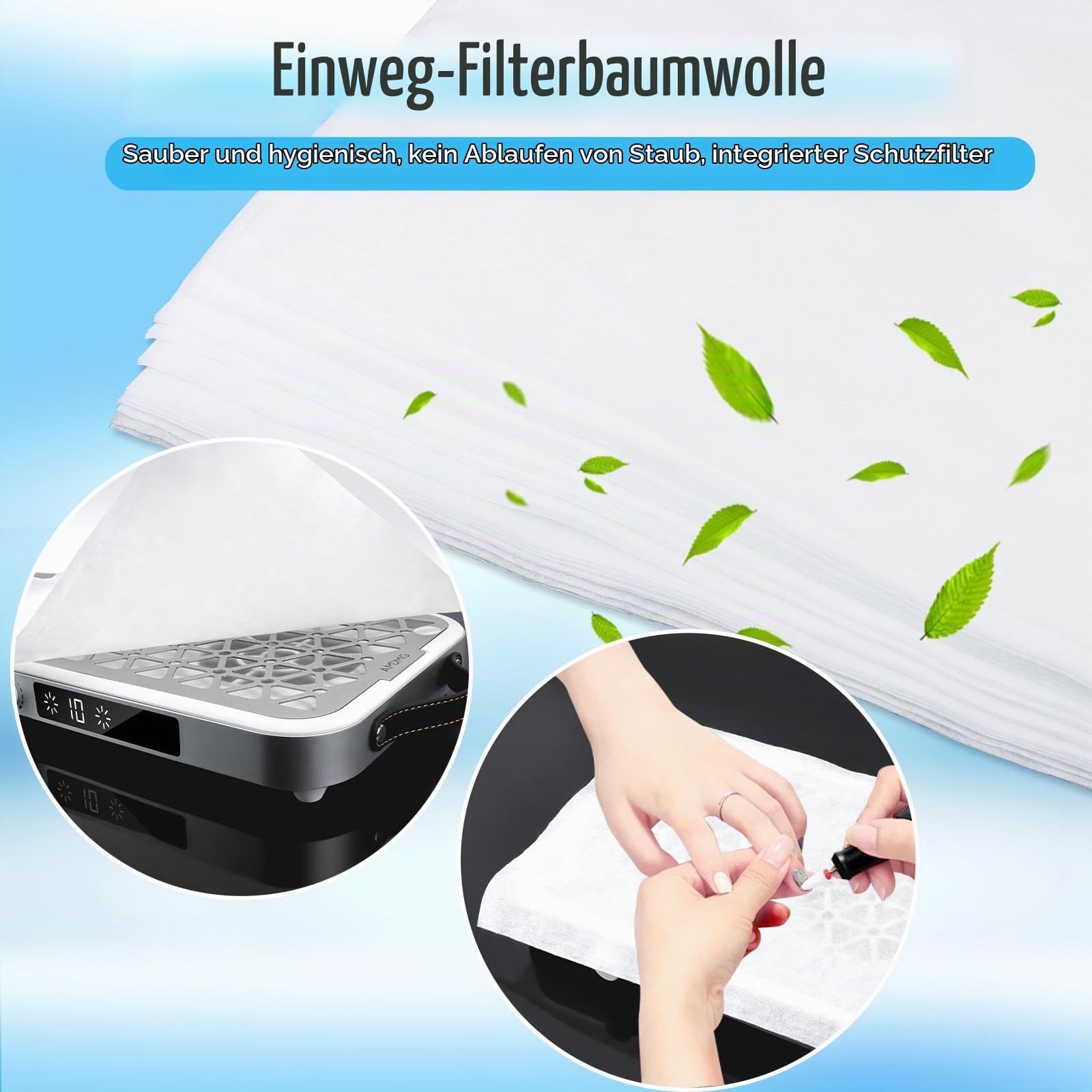EBANKU Professioneller Nagelstaubsauger, Tragbarer 1600 PA Staubsauger, | 10 Geschwindigkeiten, Einweg-Filter (30 Stück), Leichter Nagelstaubsauger für Nagelstudio, Salon, Nageldesign & Maniküre