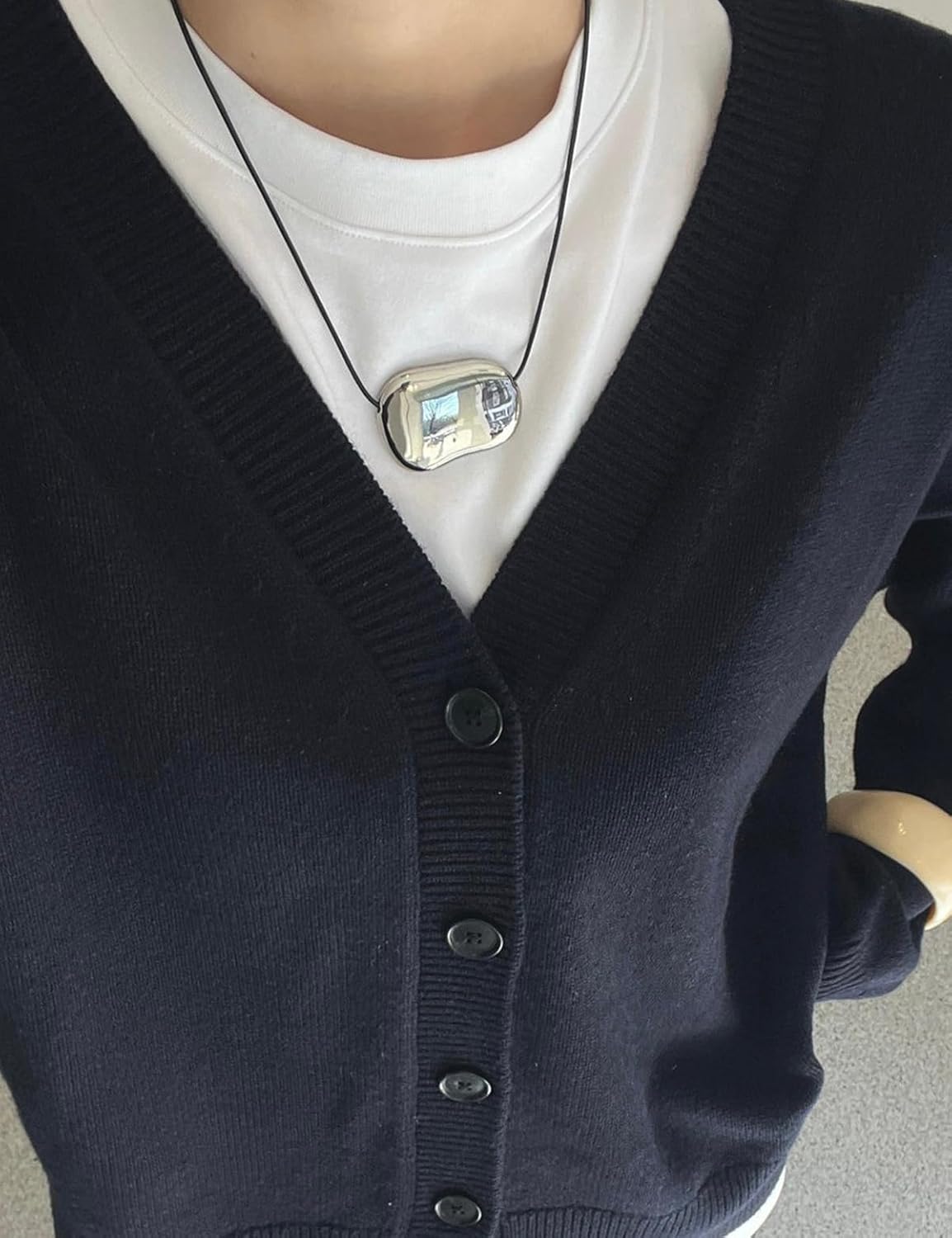 Chunky Gold Pebble Pendant Necklace for Women, Minimalist Charm on Adjustable Black Cord, Statement Bean Necklace Jewelry - Image 4