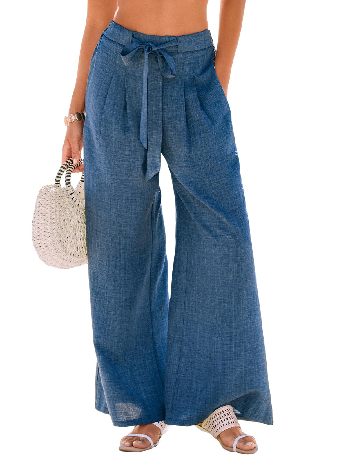CUPSHE Palazzo Hose Damen mit hohem Bund, weitem Bein und Bindegürtel