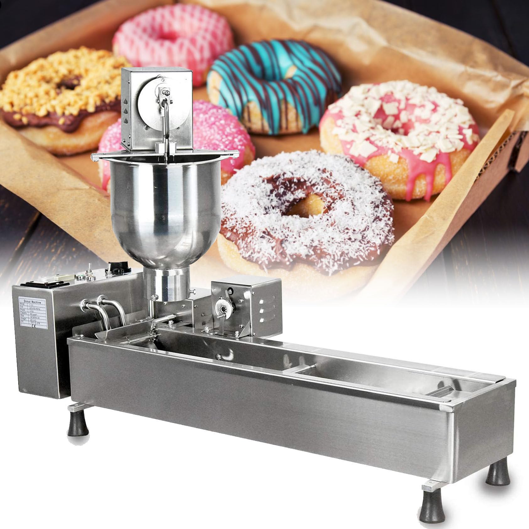 Commercial Automatic Donut Making Machine, 7L Hopper Donut Maker with 3 Sizes Molds, Doughnut Fryer, 304 Stainless Steel Auto Donut for Commerial or Home