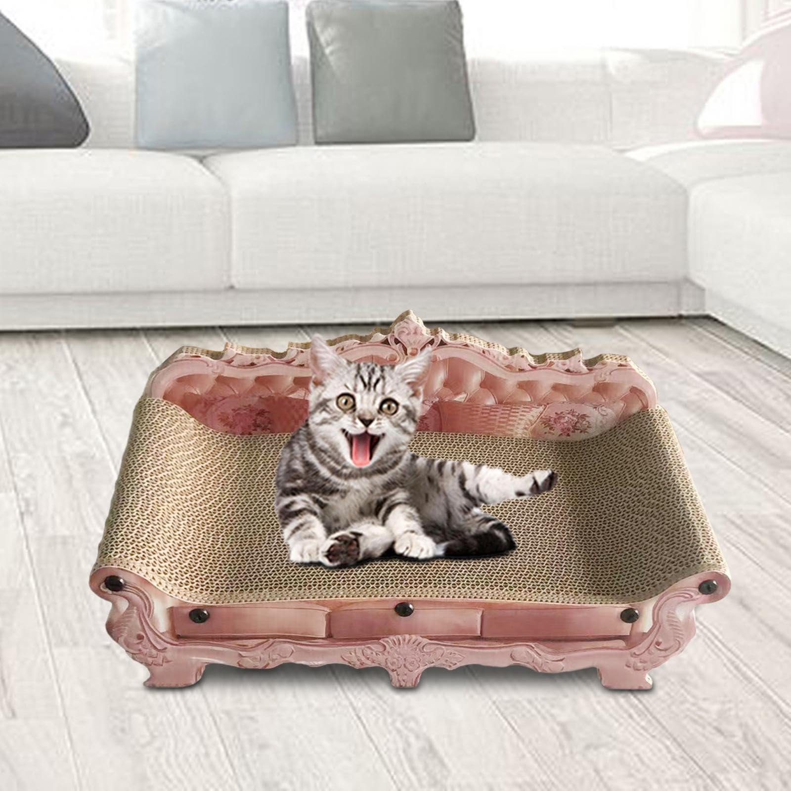 rockible Katzensofa Kratzpappe, Kratzbrett für Katzen aus Pappe, Kratzmöbel aus Wellpappe für Große Katzen, Katzenkratzbrett Sofa aus Pappe, Sofaförmig Katzenkratzlounge Bett für Hauskatzen, S