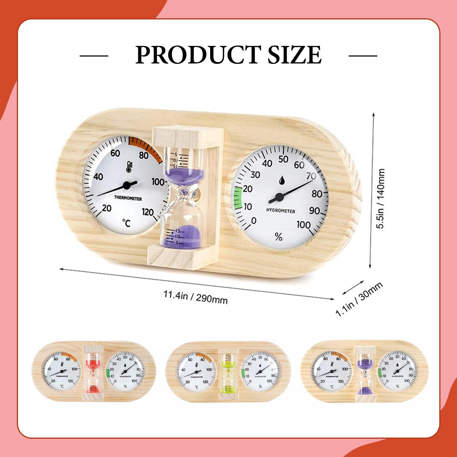 Sauna Thermometer Hygrometer mit Timer Holzrahmen Glasanzeige Messinstrument für Temperatur Luftfeuchtigkeit Zeitmessung für Hotel Haushalt, Violett