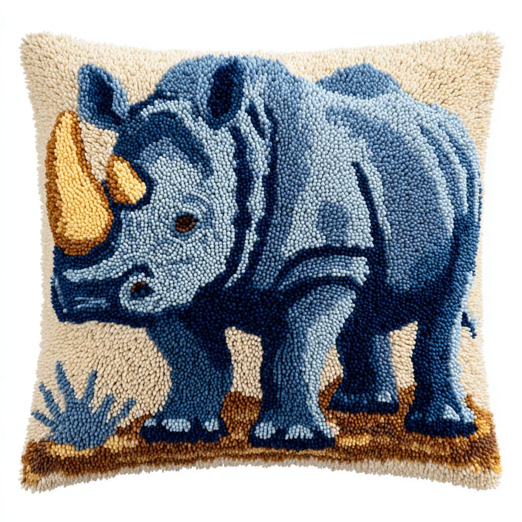 WallustrioaW Latch Hook Kits DIY Throw Pillow Cover,Animal Rhinoceros