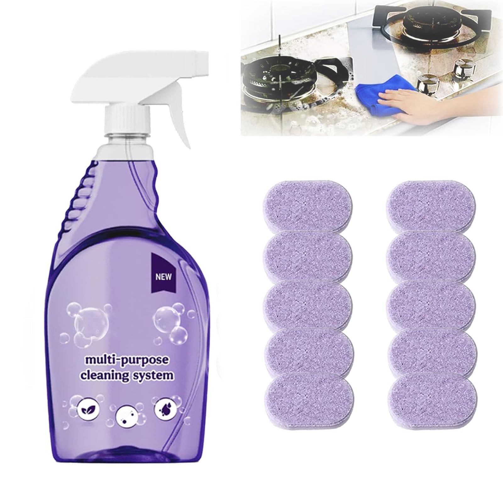 All-Purpose Cleaning Spray, The All-In-One Solution For Every Stain, Multi-Surface Cleaner for Home, Kitchen, Bathroom(10Tablet+1 Bottle)