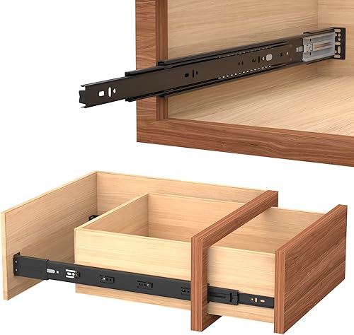 Miniatura 5 de LONTAN 10 pares de correderas negras de cierre suave para cajones de gabinete de 22 pulgadas y 10 pares de soportes de montaje traseros de metal