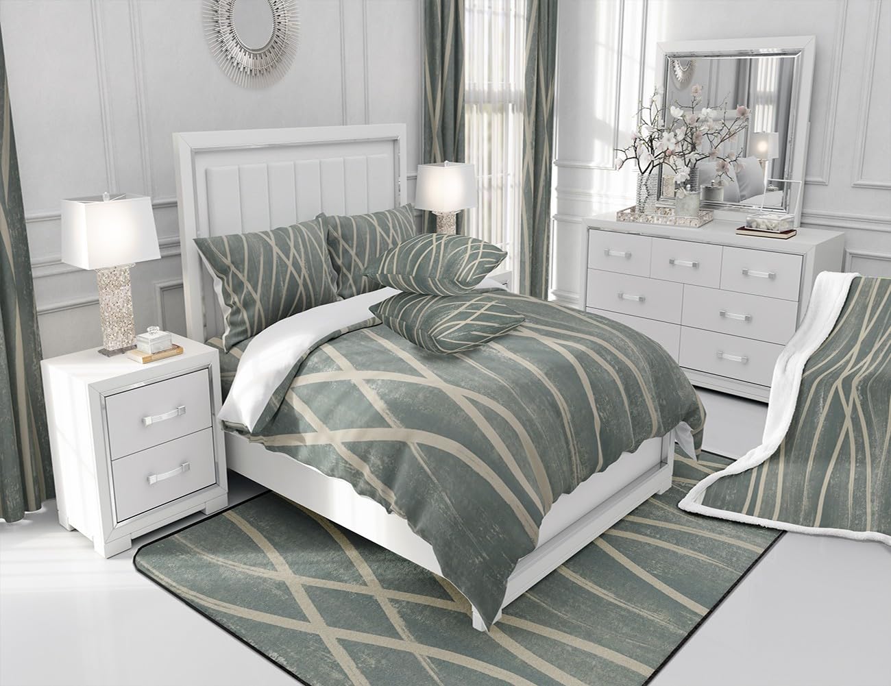 Geometrische abstracte ombre beddengoed bed set mannen volwassenen tieners groen en zwart gestreept 100% katoen dekbedovertrek kinderen jongens meisjes eenvoudige moderne slaapkamer collectie 2 stuks