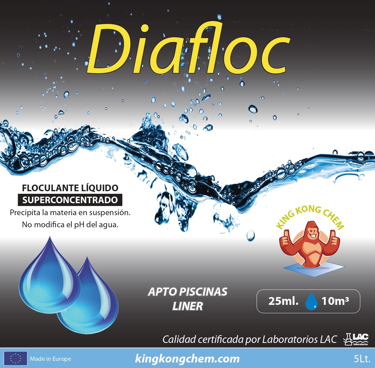 Pack 2 UDS - FLOCULANTE líquido para Piscinas súper Concentrado DIAFLOC 10 L (2x5 litros) - CLARIFICA EL Agua TURBIA - DIASA