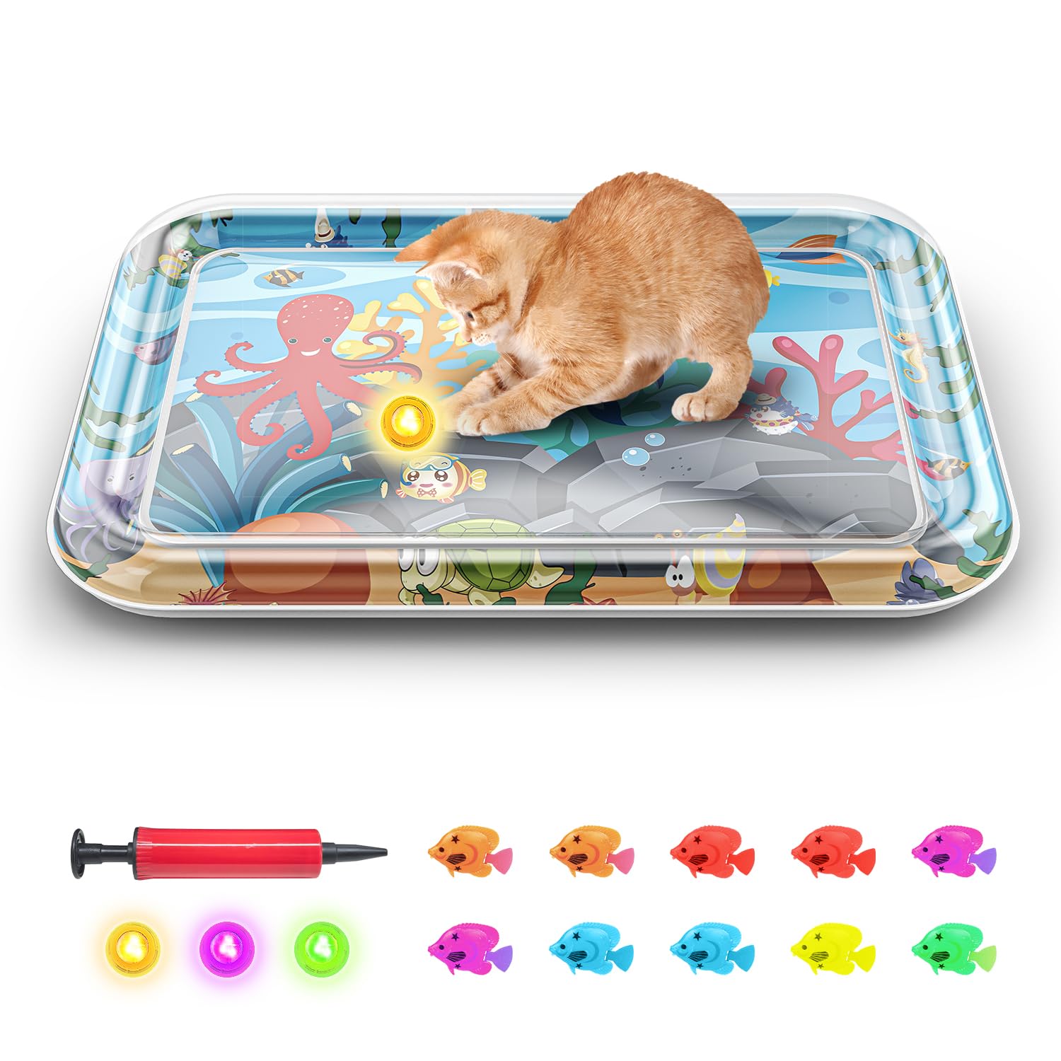 Tapis de jeu avec capteur d'eau avec poisson interactif pour chaton