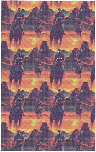 Kitchen Towels - Soft Cyber Retro Western Cowboy Print Quick Drying Dish Towels for Kitchen Drying, Absorbent Hand Towel for Kitchen Decor with