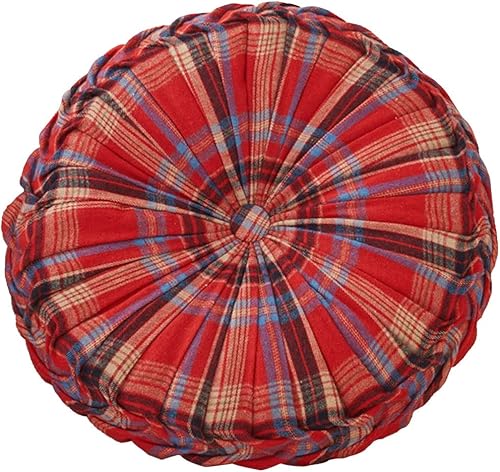 S_SSOY Almohada redonda redonda plisada a cuadros, almohada de suelo vintage con botón central para sofá, silla, cama, piso de coche