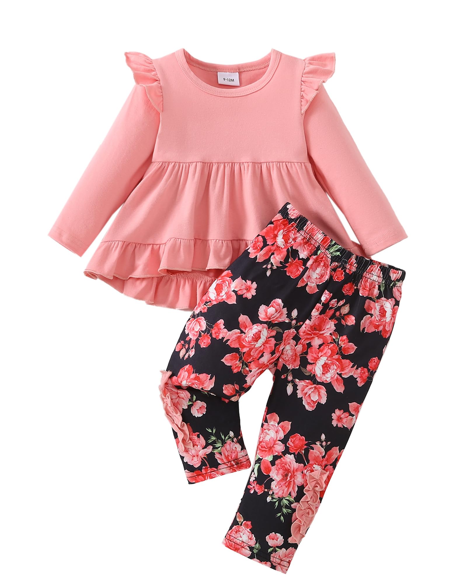 Weebaby Baby Girl Clothes Infant Toddler Girl Clothing Ruffle Shirt High Low Top Floral Allover Pant Little Girls Clothes