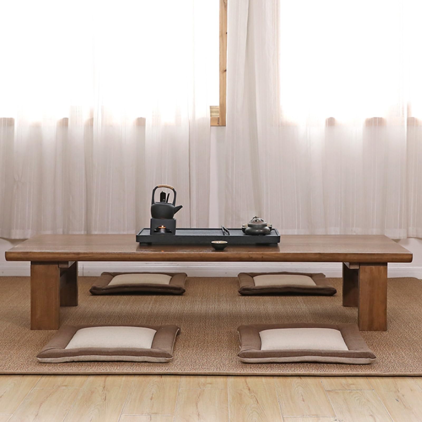 Table basse de salon en pin naturel style japonais 140x60cm