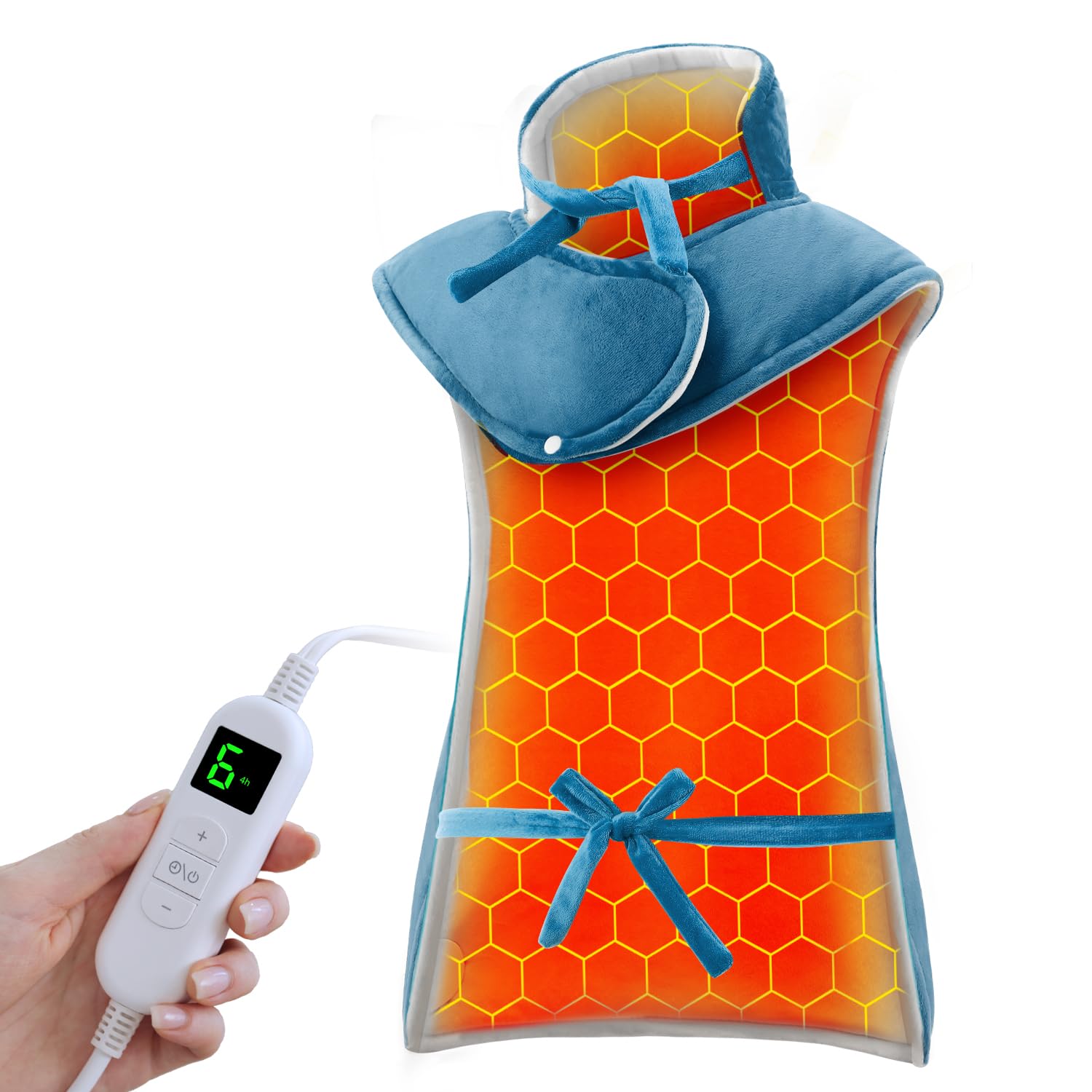 Ultralent Termoforo Elettrico per Schiena Collo e Spalle,60x108cm Termoforo Cervicale 6 Livelli di Calore, Spegnimento Automatico, Morbido Cotone Cristallino, Lavabile in Macchina-Blu Pavone