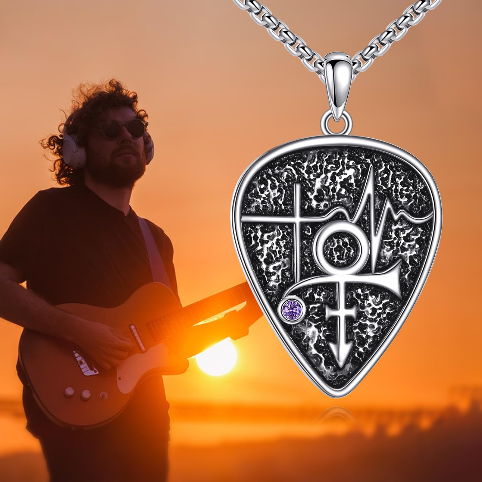 Collana con ciondolo per chitarra, in argento Sterling con simbolo principe, simbolo principe, regalo per donne e uomini