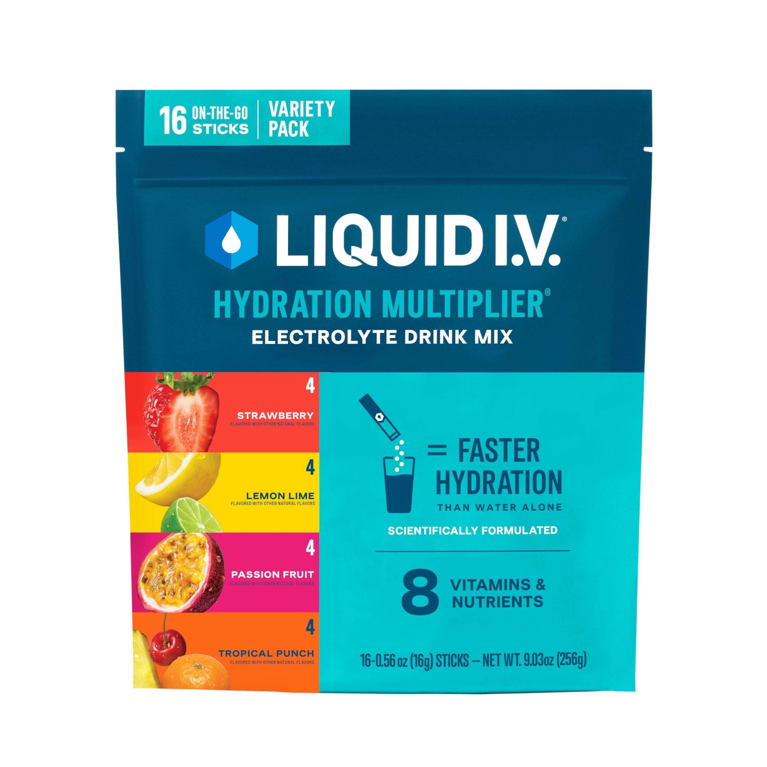 Liquid I.V. Mix para bebida com eletrólitos, sabores variados, 16 sachês
