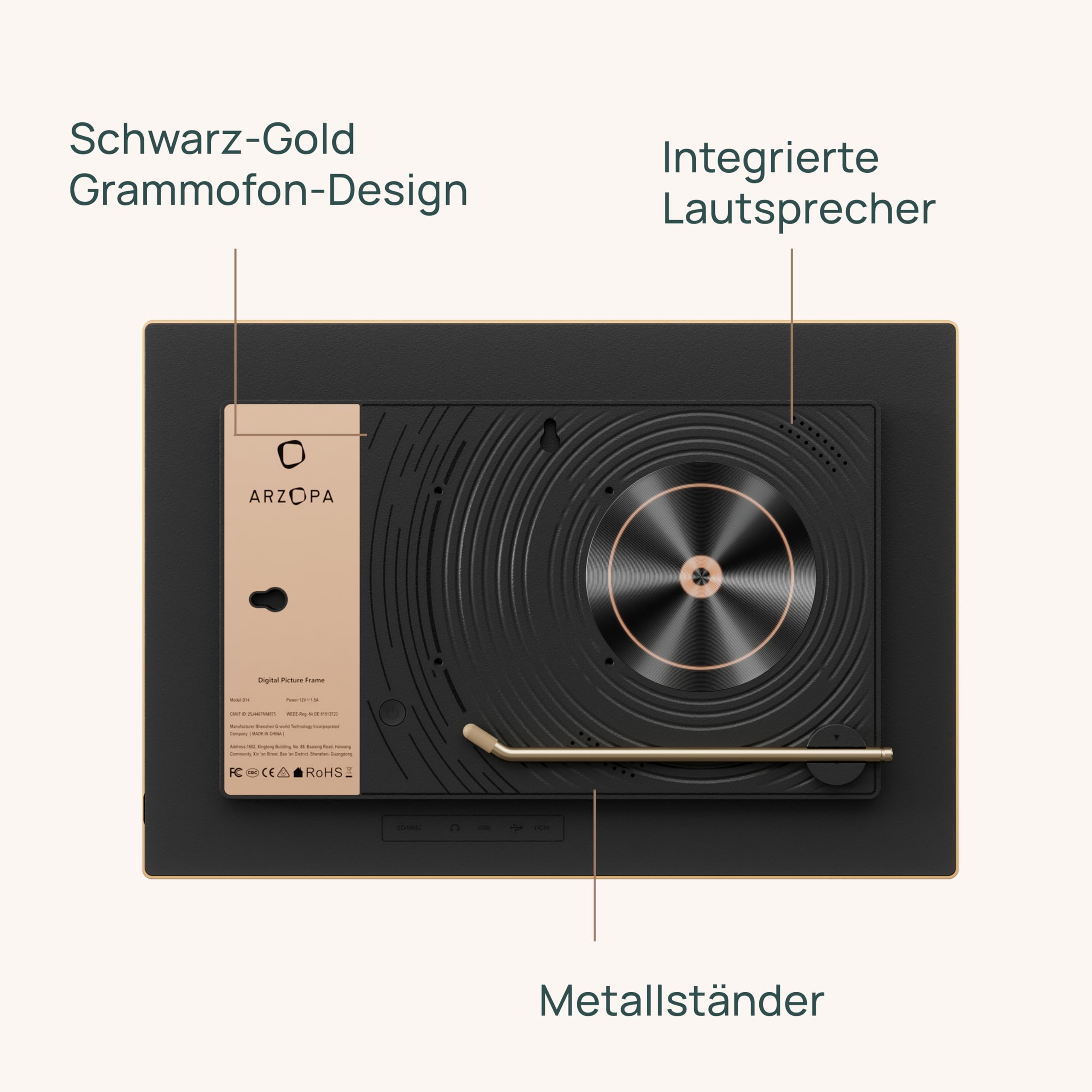 ARZOPA 14 Zoll Metall Digitaler Bilderrahmen Kostenloser Cloud Storage Unbegrenzt Fotos & Videos über App Teilen 1920 * 1200 FHD Touchscreen Elektronischer Bilderrahmen Geschenk für die Familie - D14