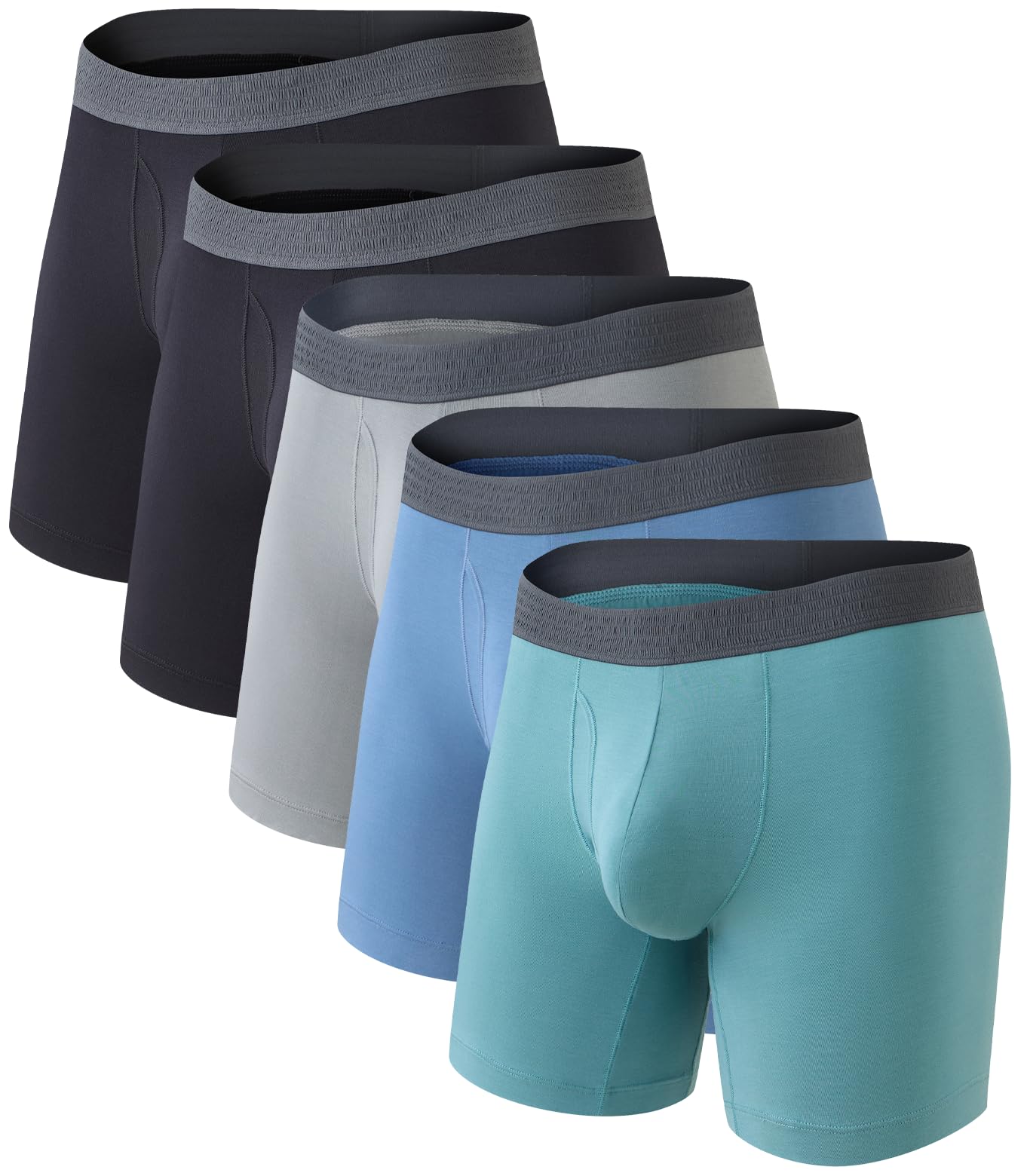 COLORFULLEAF Men's Underwear Soft Comfort Breathable Moisture Wicking Boxer Briefs for Men Packs 3-D Pouch Open Fly