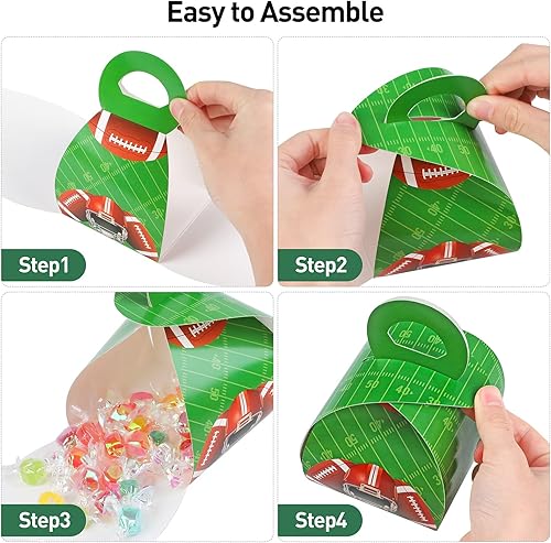 Miniatura 4 de MIMIND 36 cajas de regalo para fiesta de fútbol Super Bowl cajas de regalo de cartón con asa para decoración de fiesta de cumpleaños 6 x 6 x 35