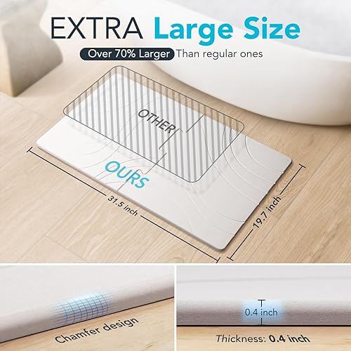 Miniatura 2 de Tapete de baño grande de piedra de secado rápido para baño, 32 x 20 pulgadas, absorbente de agua, tapete de baño de tierra de diatomeas,