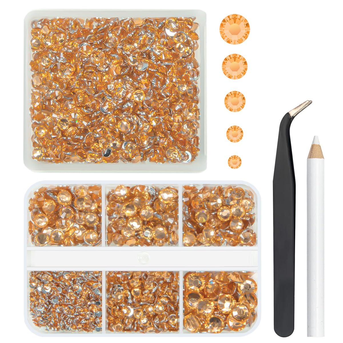 qiipii 3060PCS Caramel Gold Resin Crystal Rhinestones Flatback Golden Stones 2mm 3mm 4mm 5mm 6mm No-Hotfix Gems Crystals Diamonds for Nails Face Eyes