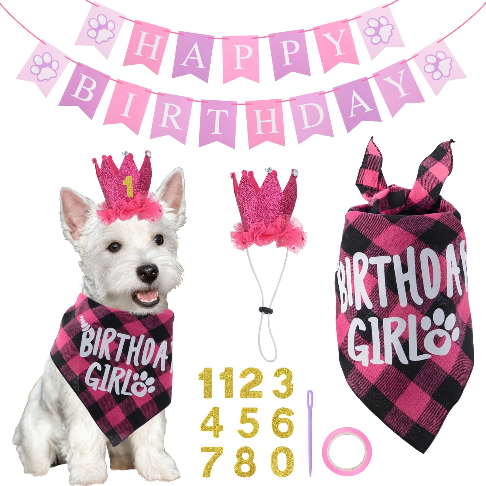 Dog Birthday Bandana Hat Set 1 Set Puppy Birthday Party Supplies for Girl Dogs Dog Birthday Decorations with