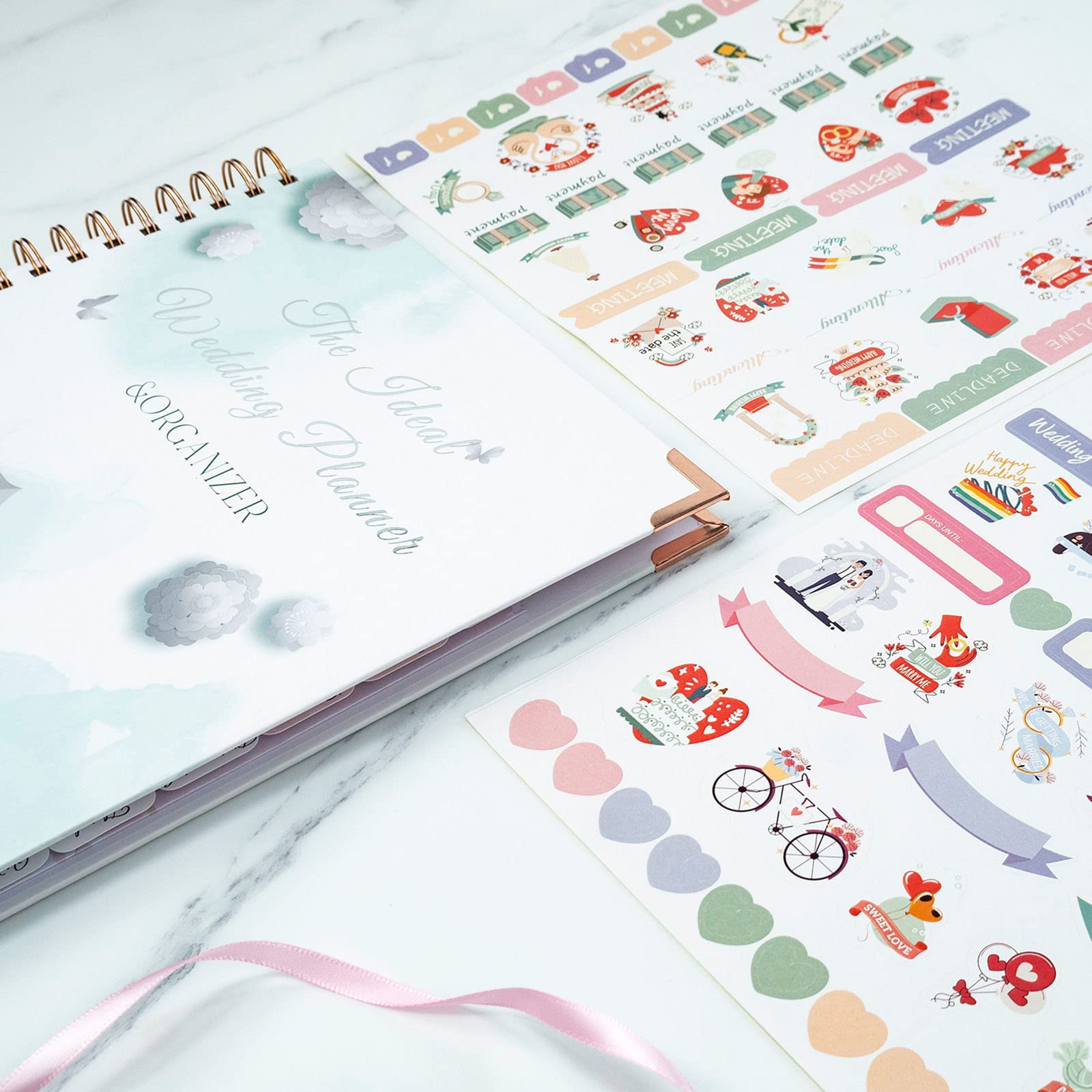 Planificador y Organizador de Bodas Cuaderno de Espiral Diario Gobernado para Posible Pareja como Regalo de Compromiso con Pegatinas,Blue,A4(280 * 210mm)