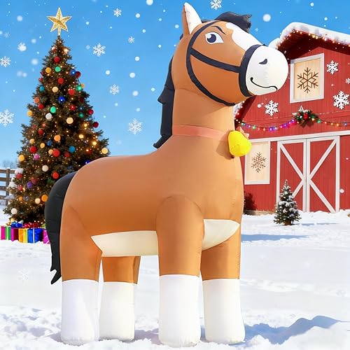 DomKom Inflables de caballos Clydesdale de 9 pies para Navidad, primavera, granja, rancho gigante, animales lindos, decoraciones para patio al aire