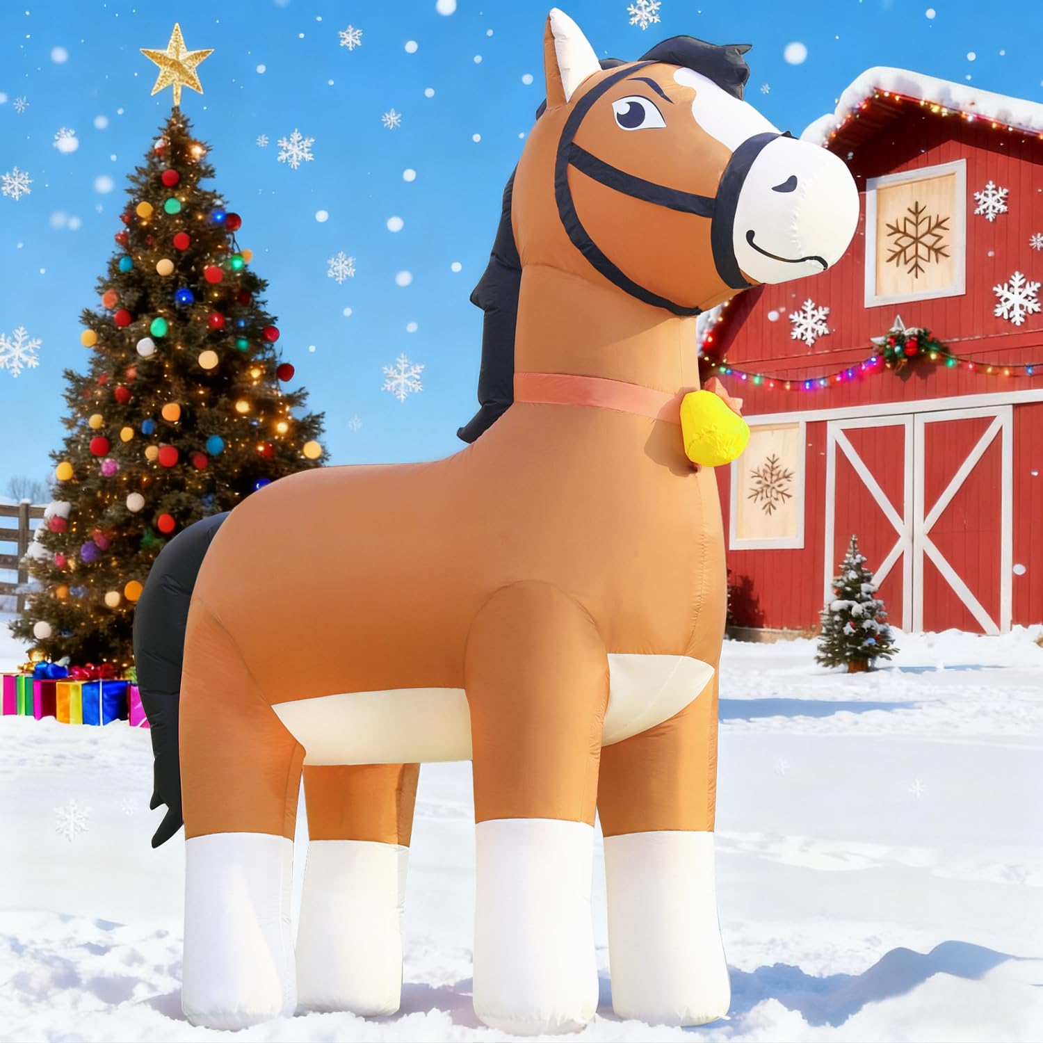DomKom 9FT Clydesdale Horse Inflatables Christmas Spring, Farm Ranch Giant Blow up Animals Cute, Decorations Outdoor Yard Built-in LED Lights Big Large Decor Party Lawn Holiday Outside