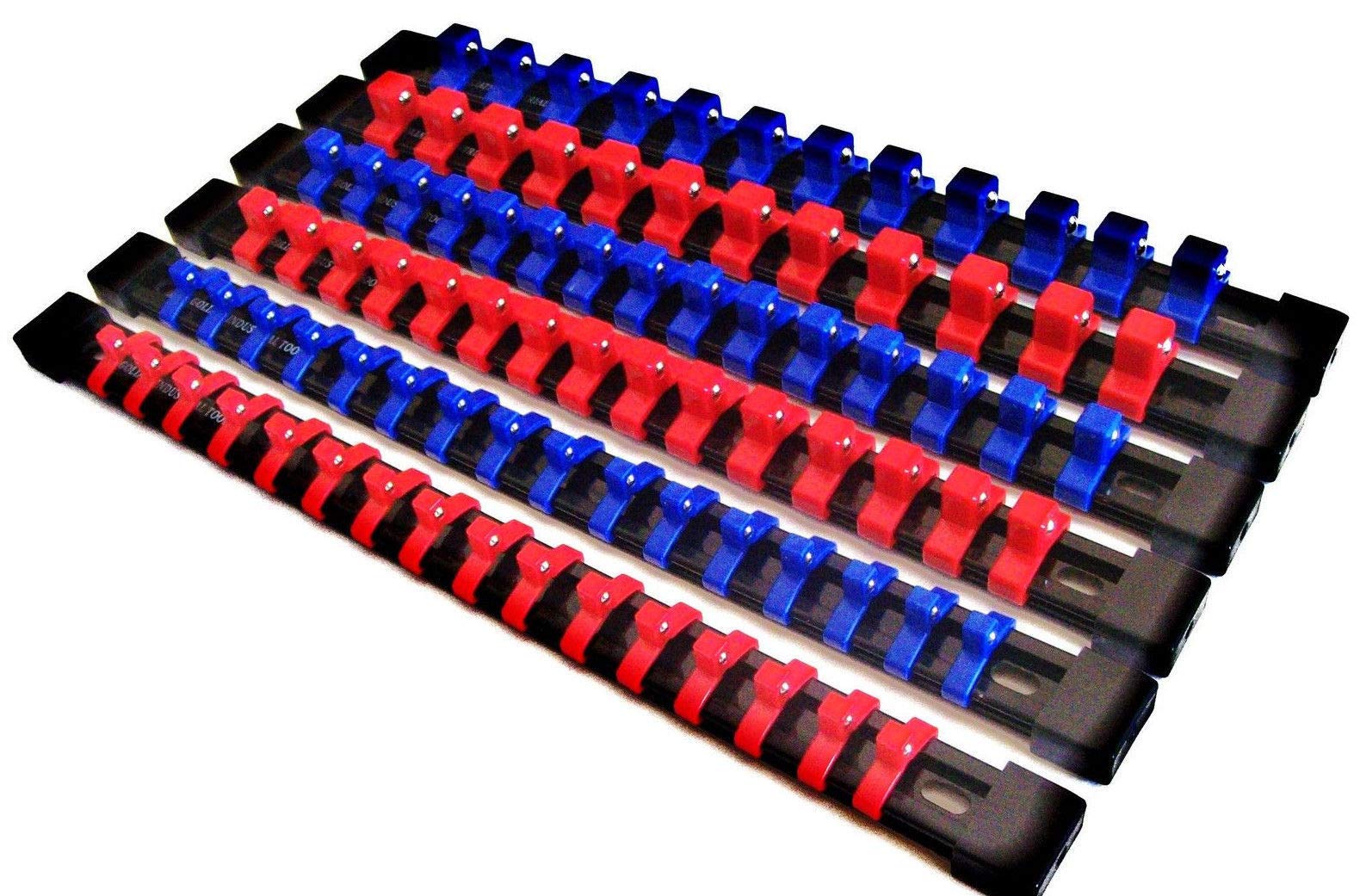 6pc MOUNTABLE SOCKET RAIL RACK HOLDER SET CLIPS 1/4