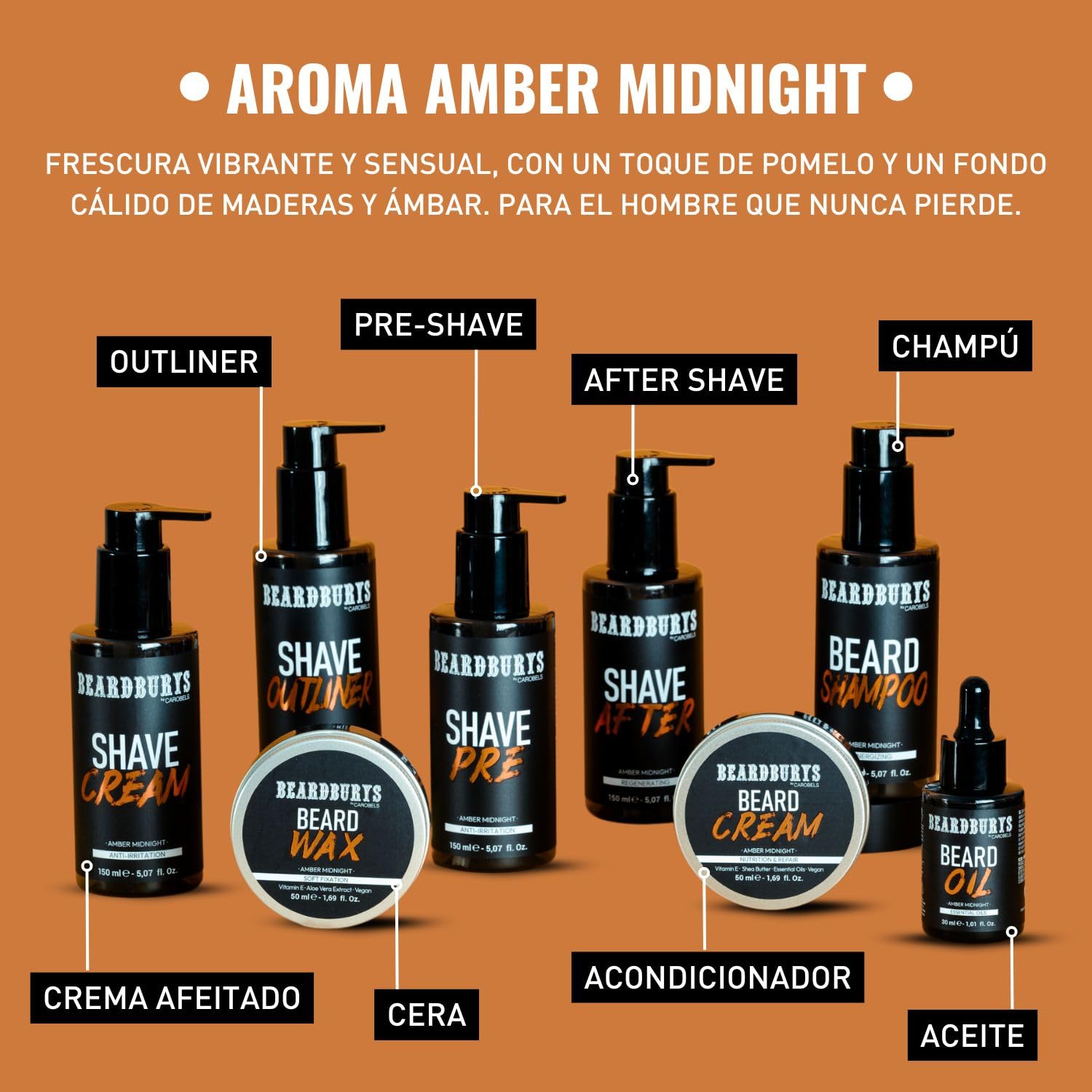 Beardburys Kit Cuidado Barba Hombre Profesional | Champú para Barba + Aceite para Barba + Neceser, Aroma Masculino Seductor, Vegano - Regalos Originales para Hombre